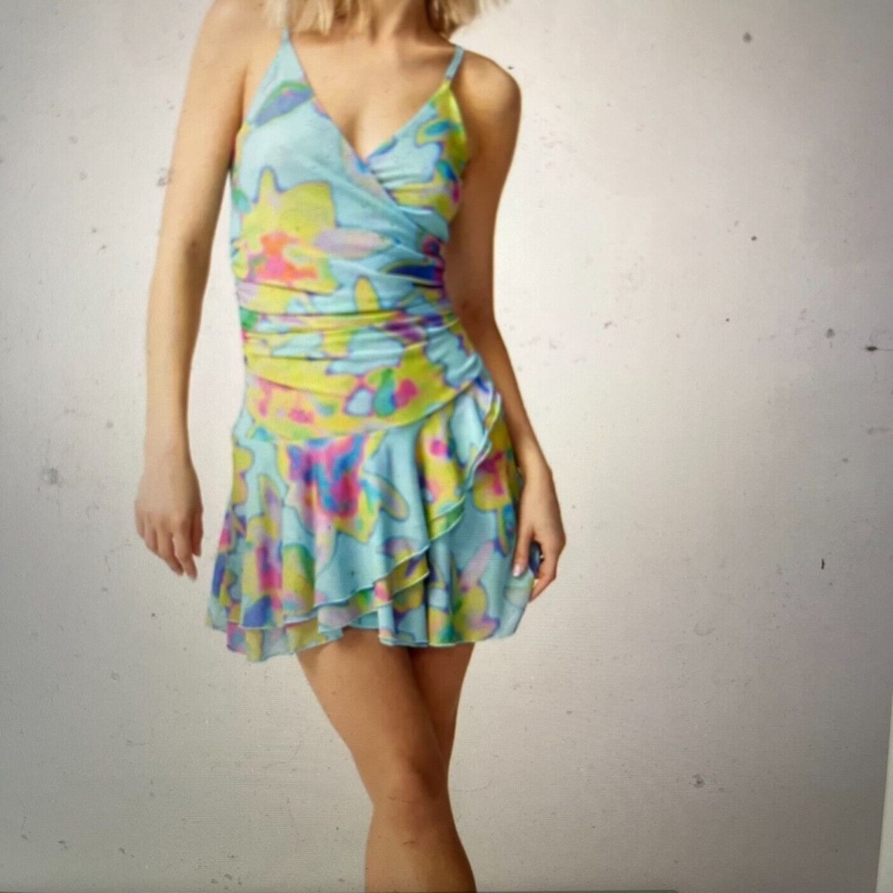 Mesh Ruffle Mini Dress